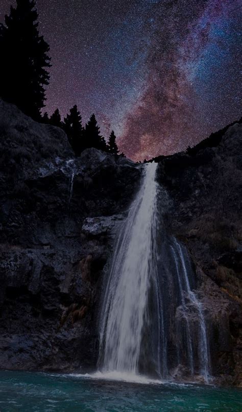 Milkyway Over The Waterfall It Is A Combo Of 2 Shot One For The