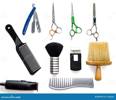 Barber Shop Equipment Tools On White Background Professional