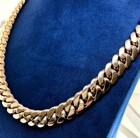 Mens Solid 14 Karat Rose Gold Cuban Link Necklace Chain 416 Grams 14mm Ebay