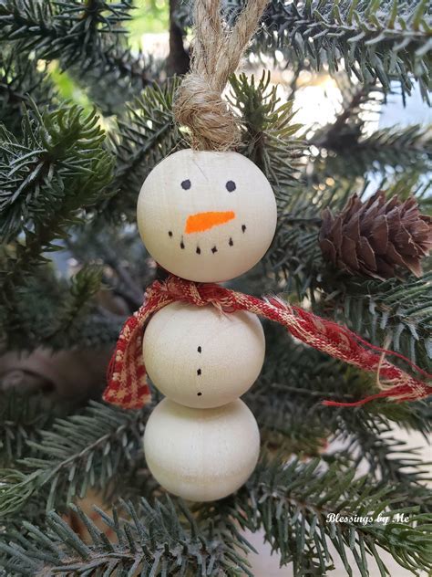 Wood Bead Snowmen Ornaments
