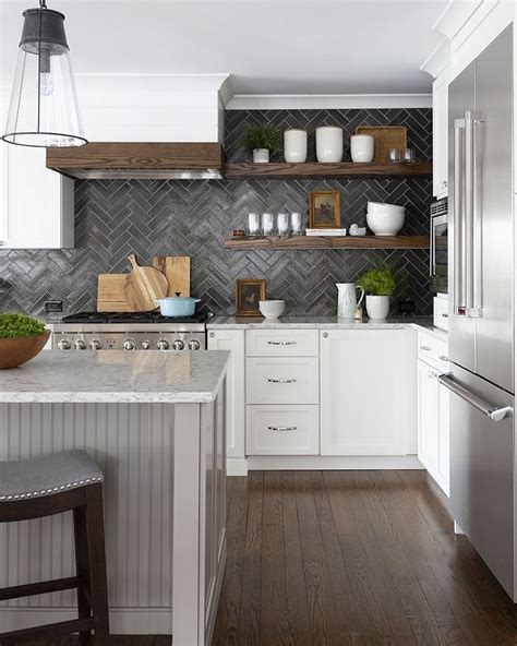 White Kitchen Cabinets With Dark Grey Backsplash Tile