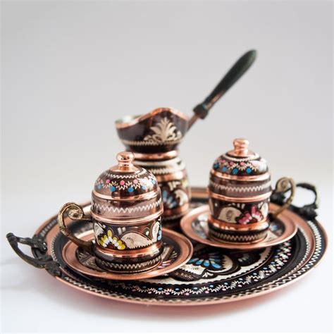 Turkish Hand Painted Copper Coffee Set Petagadget