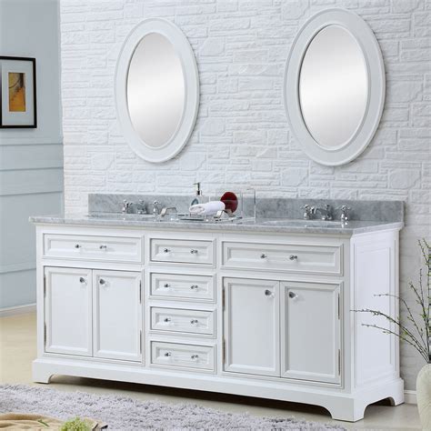 72 Pure White Double Sink Bathroom Vanity With Carrara