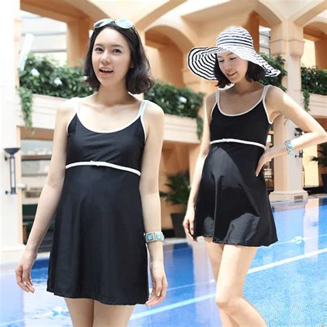 2018 One Piece Maternity Swimwear With Pad Solid Polyester Lining