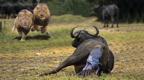 Lion Try To Steal Newborn Buffalo After Mother Buffalo Giving Birth