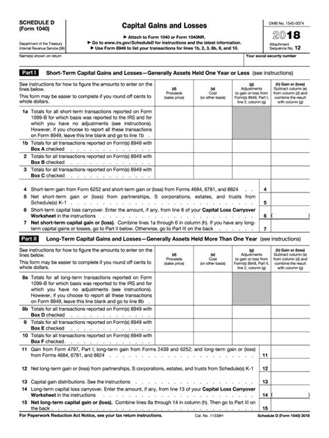Irs S 1040 Schedule D 2018 2024 Form Fill Out And Sign Printable Pdf