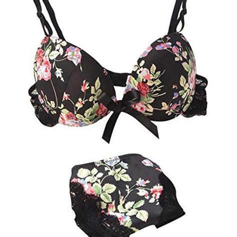 sungpunet womens floral underwire pushup plunge bra with matching panty set read more reviews