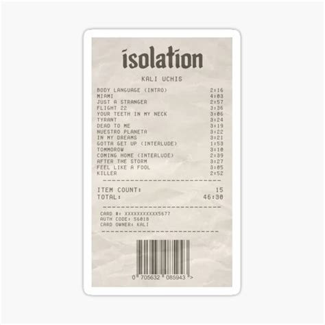 Kali Uchis Isolation Album Recipt Sticker For Sale By TheStoryArt
