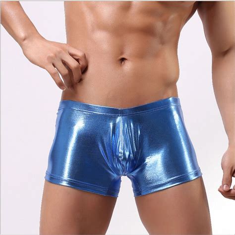 New Metallic Mens Boxer Shorts Leather Shiny Male Underwear High