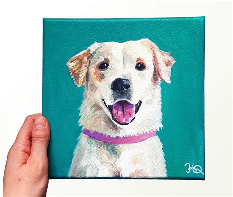 Custom Pet Portrait From Photo Hand Painted Square Acrylic Etsy