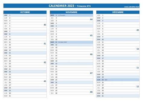 Calendrier 2023 Trimestriel à Imprimer