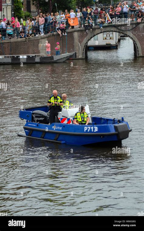 Police Boat At Work During The Gay Pride At Amsterdam The Netherlands