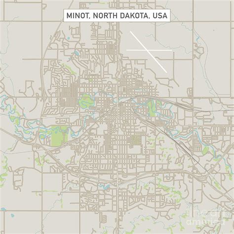 Minot North Dakota Us City Street Map Digital Art By Frank Ramspott