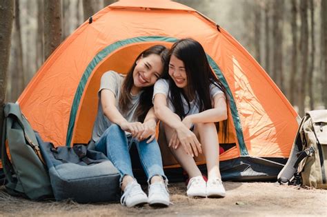 Free Photo Lgbtq Lesbian Women Couple Camping Or Picnic Together In Forest
