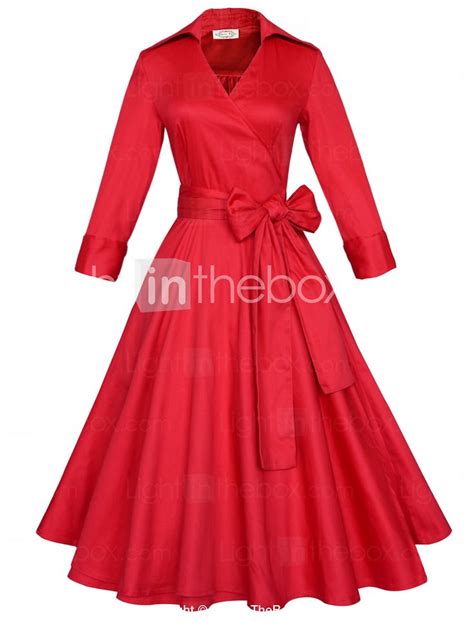 [ 68 99] Women S Bow Going Out Plus Size Vintage A Line Dress Solid Colored Bow Shirt Collar