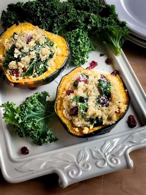 Stuffed Acorn Squash With Quinoa Kale And Cranberries Daily