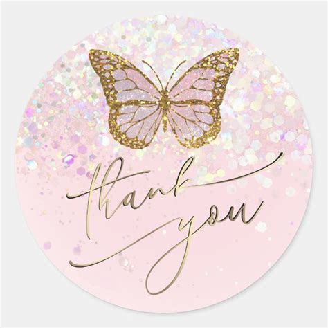 Pink Butterfly Thank You Classic Round Sticker