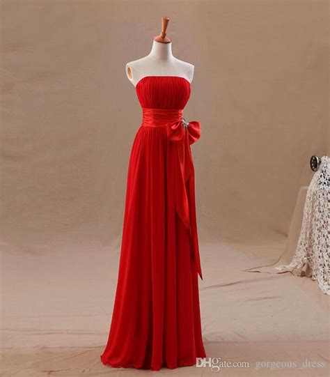 Fashion Red Bridesmaids Dresses Tight Pleats Elegant Bow