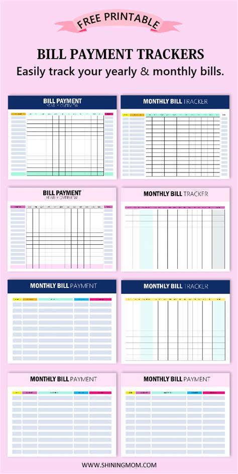 Personal Bill Payments Tracker Small Business Management Printable