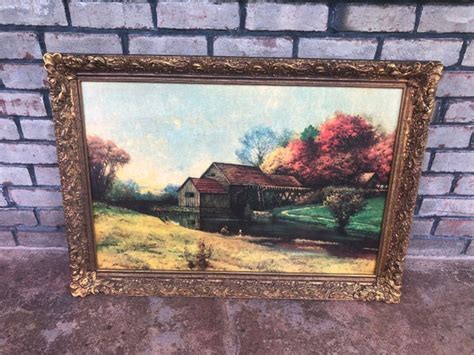 Vintage Mill Painting Antique Wall Art Farmhouse Print Free Shipping