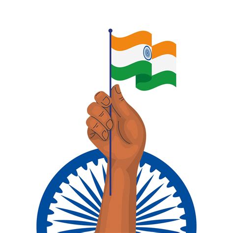 Hand With India Flag And Blue Ashoka Wheel Indian Symbol On White
