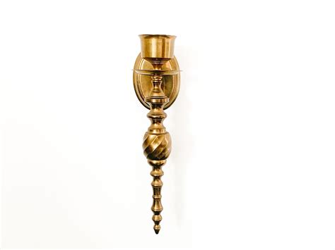 Single Vintage Brass Wall Sconce Mid Century Tall Long Solid Brass Candle Holder Wall Mount