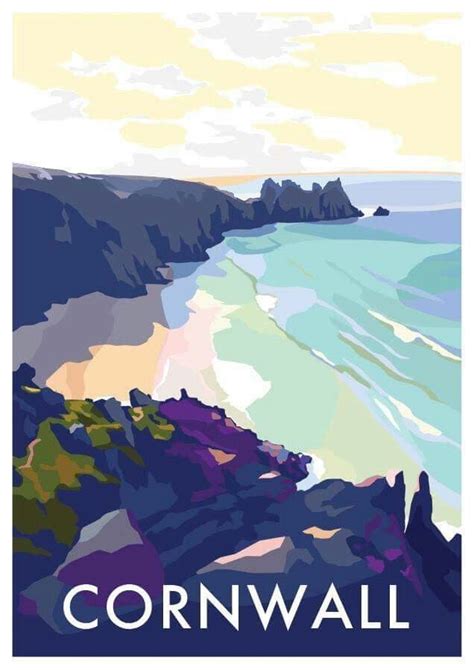 Cornwall England Vintage Beach Posters Retro Travel Poster Travel