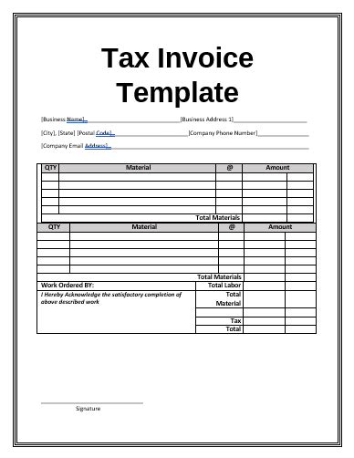 10 Tax Invoice Templates Free Word Templates