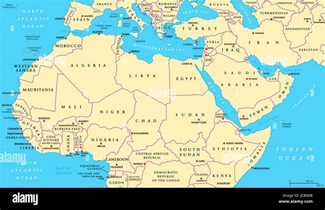Nordafrika Und Naher Osten Politische Karte Mit Den Wichtigsten