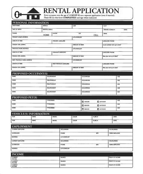 FREE Sample Rental Application Forms In PDF MS Word