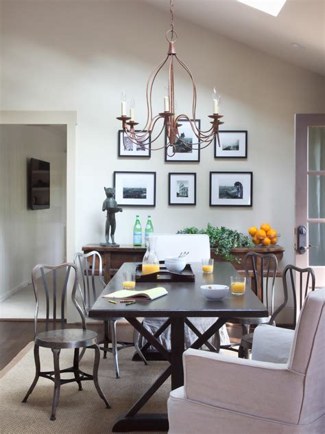 Transitional Dining Room With Iron Chandelier Hgtv