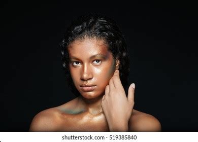Pretty Naked African Woman Looking Camera Stock Photo