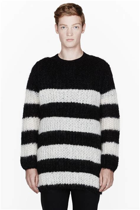 Saint Laurent Black Striped Oversize Mohair Sweater Ssense Men