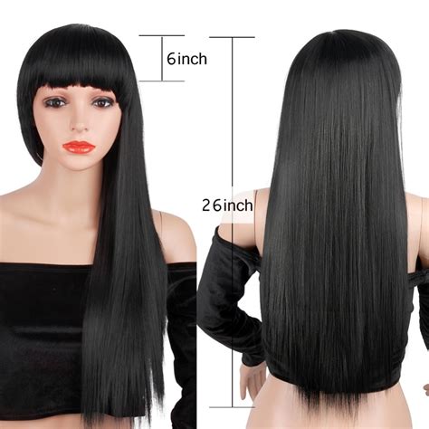 pageup 26 inch long straight black wig hairstyles heat resistant synthetic wigs for african