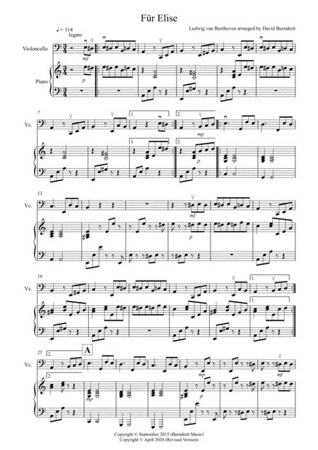 Download Fur Elise For Cello And Piano Sheet Music By