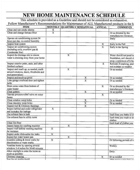 Home Maintenance Schedule Template 7 Free Pdf Word Format Download