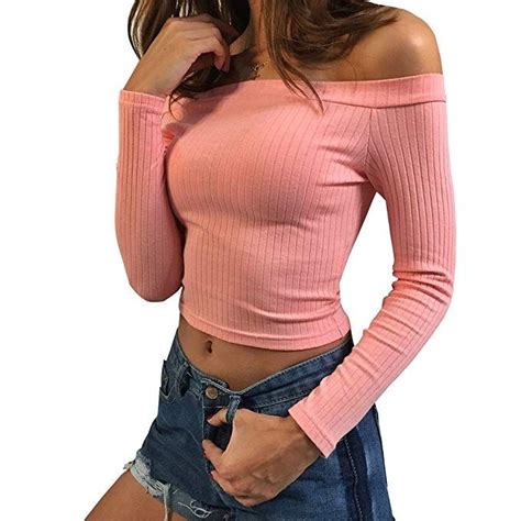 Whether you're looking for a peplum top to run some. Artfish Women Off Shoulder Long Sleeve Rib-Knit Crop Top ...