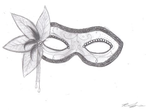 Pencil Sketch Of Venetian Mask Carnival Costume Outli