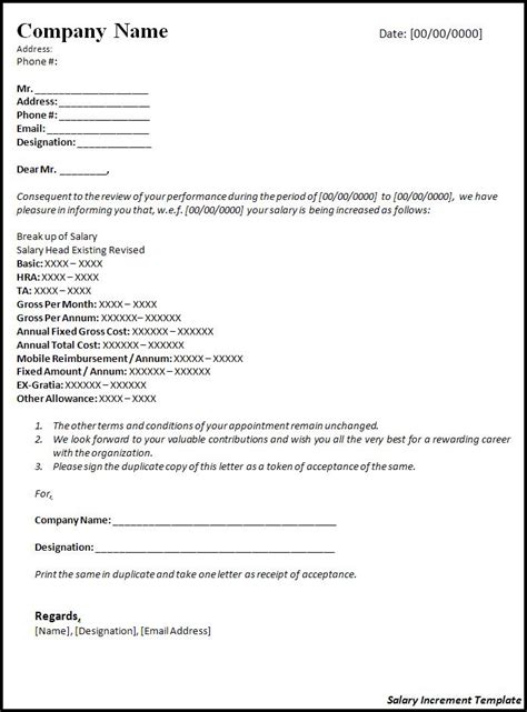 salary increase templates fine word templates