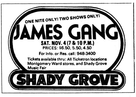 Nov 04 1972 James Gang At Shady Grove Music Fair Gaithersburg