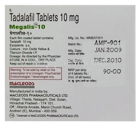 Buy Megalis 20 Mg 10mg Tablet Tadalafil