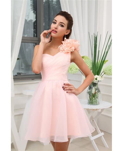 A Line One Shoulder Short Organza Homecoming Dress With Flowers Op3363