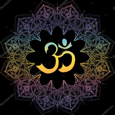 Symbole De Lom Aum Signe Avec Mandala Décoratifs Ornement Indien
