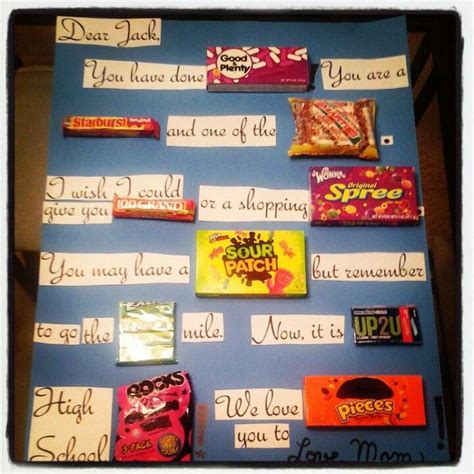 Send your high schoolers off to the real world with these meaningful senior graduation gifts that teachers can easily diy. I just made this Candy gram for my son's middle school ...