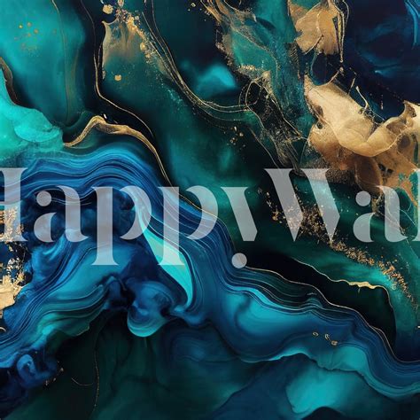 Blue And Gold Luxury Marble Design Wallpaper Happywall
