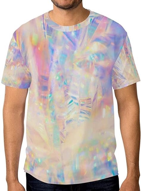 Men Holographic Iridescent Metallic T Shirt Printed Short