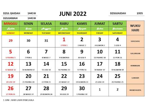 Kalender Bulan Juni 2022 Dan Hari Peringatannya