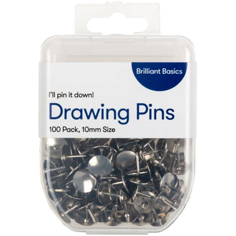 Brilliant Basics 10mm Drawing Pin 100 Pack Silver Big W