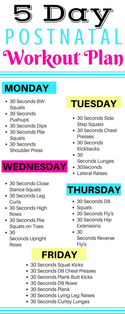 Performing bodyweight exercises in a circuit fashion where you move directly from one to the next without rest is. 5 Day Postnatal Workout Plan - Michelle Marie Fit