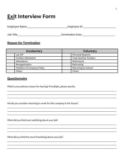 Free Printable Exit Interview Form Printable Forms Free Online